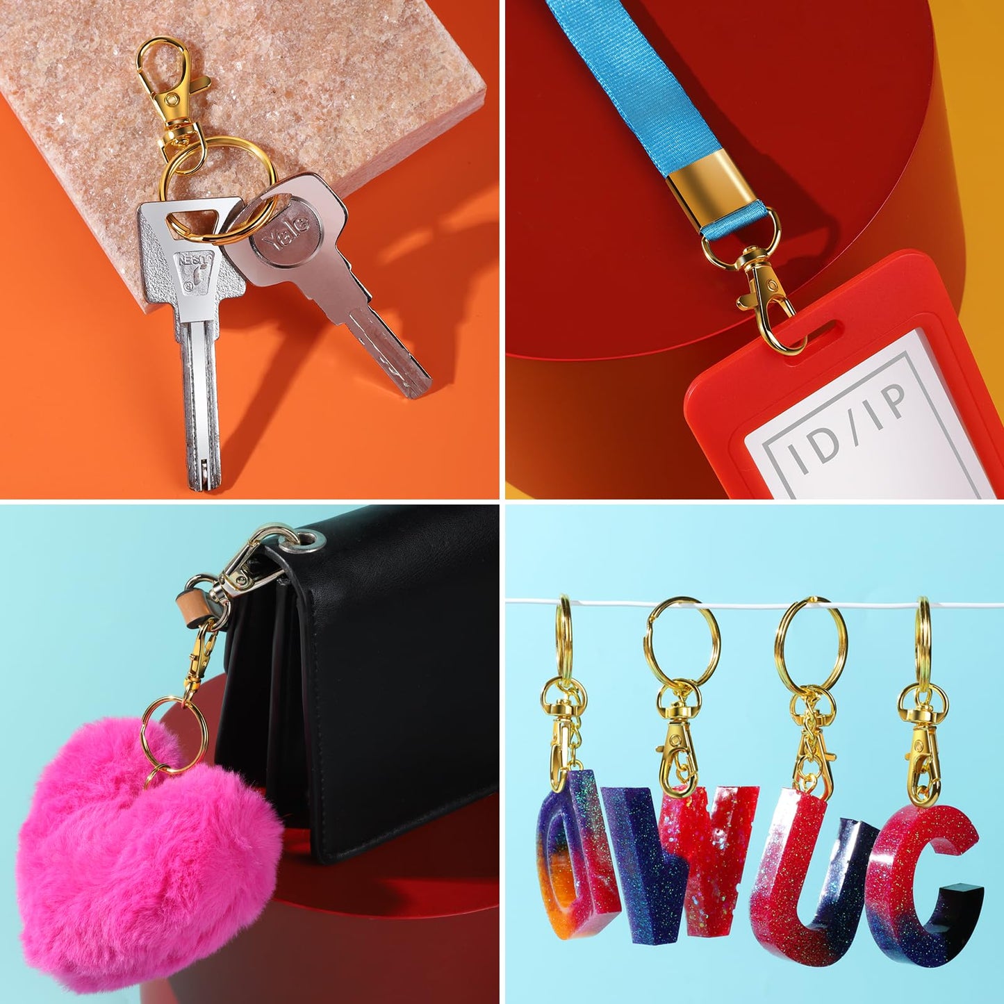 LEOBRO Keychain Making Kit, 265PCS Keychains Clips and Key Rings, Metal Lobster Claw Clasps and Key Chain Rings, Key Rings Bulk, Keychain Rings, Clip for Key Chains, Jewelry Making, Crafts, Gold