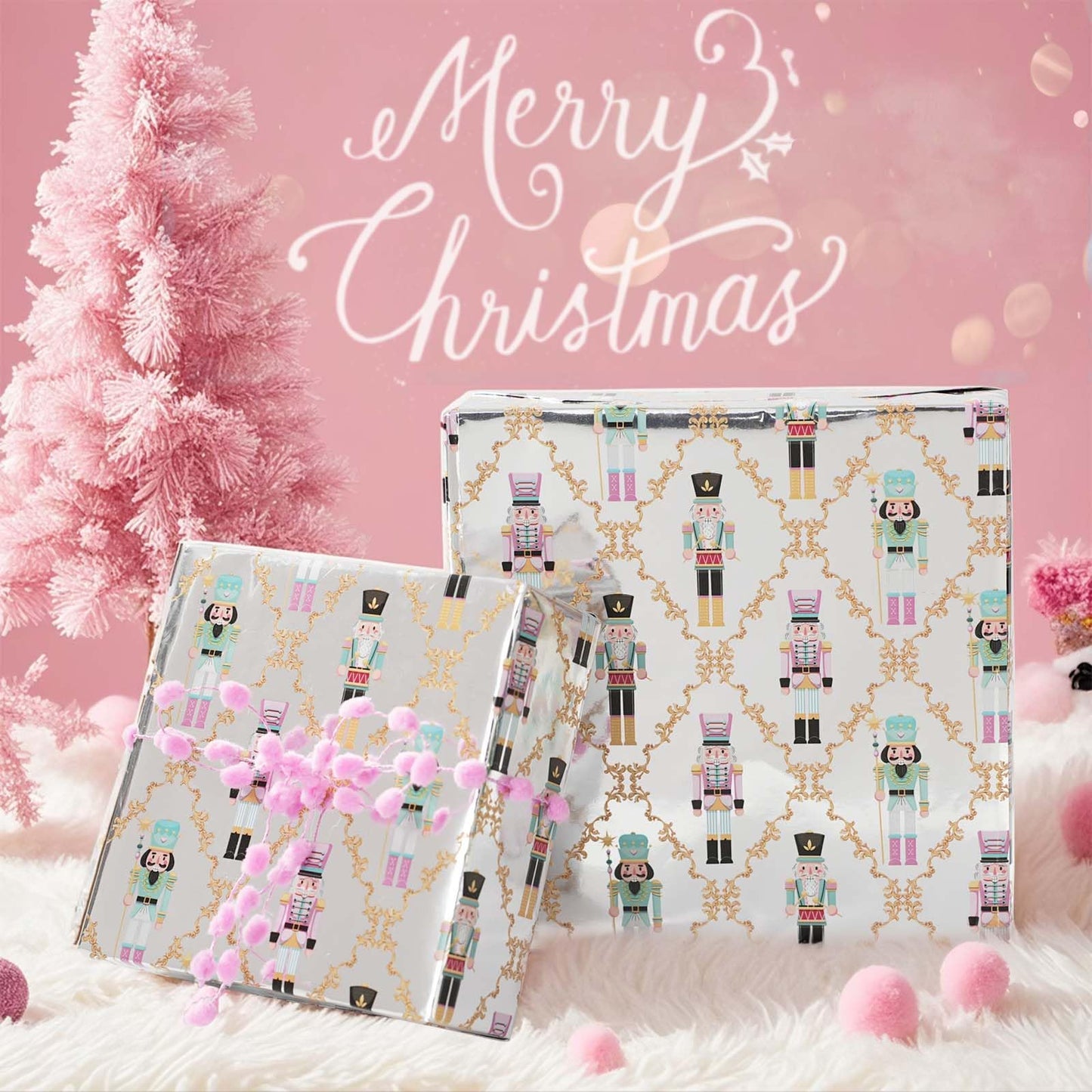 Christmas Foil Wrapping Paper - Mini Roll, Nutcracker Gift Wrap for Christmas, Holiday, Xmas Party Celebration, 17 Inch x 33 Feet