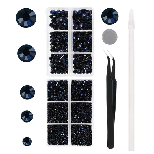 MEIBITE 6796PCS Montana Hotfix Rhinestones Crystal Stones Glass for Fabric Clothes Shirts Sparkly Flat Back Round with Tweezers and Picking Pen (SS6~SS30 Set)