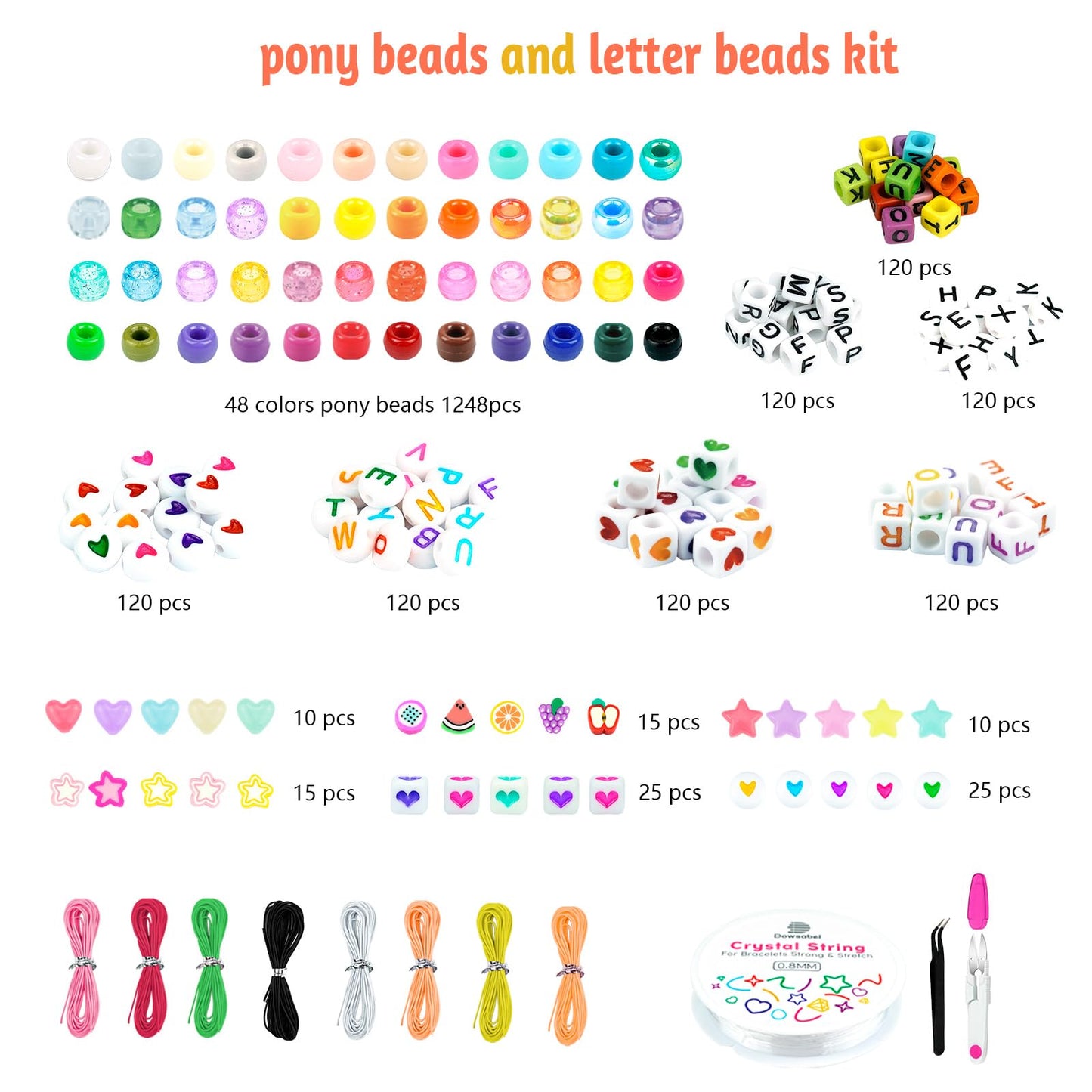 Dowsabel Bracelet Making Kit, 48 Colors Pony Beads Friendship Bracelet Kit Letter Beads Heart Beads for Jewelry Making, DIY Arts and Crafts Gifts Toys for Girls and Adults