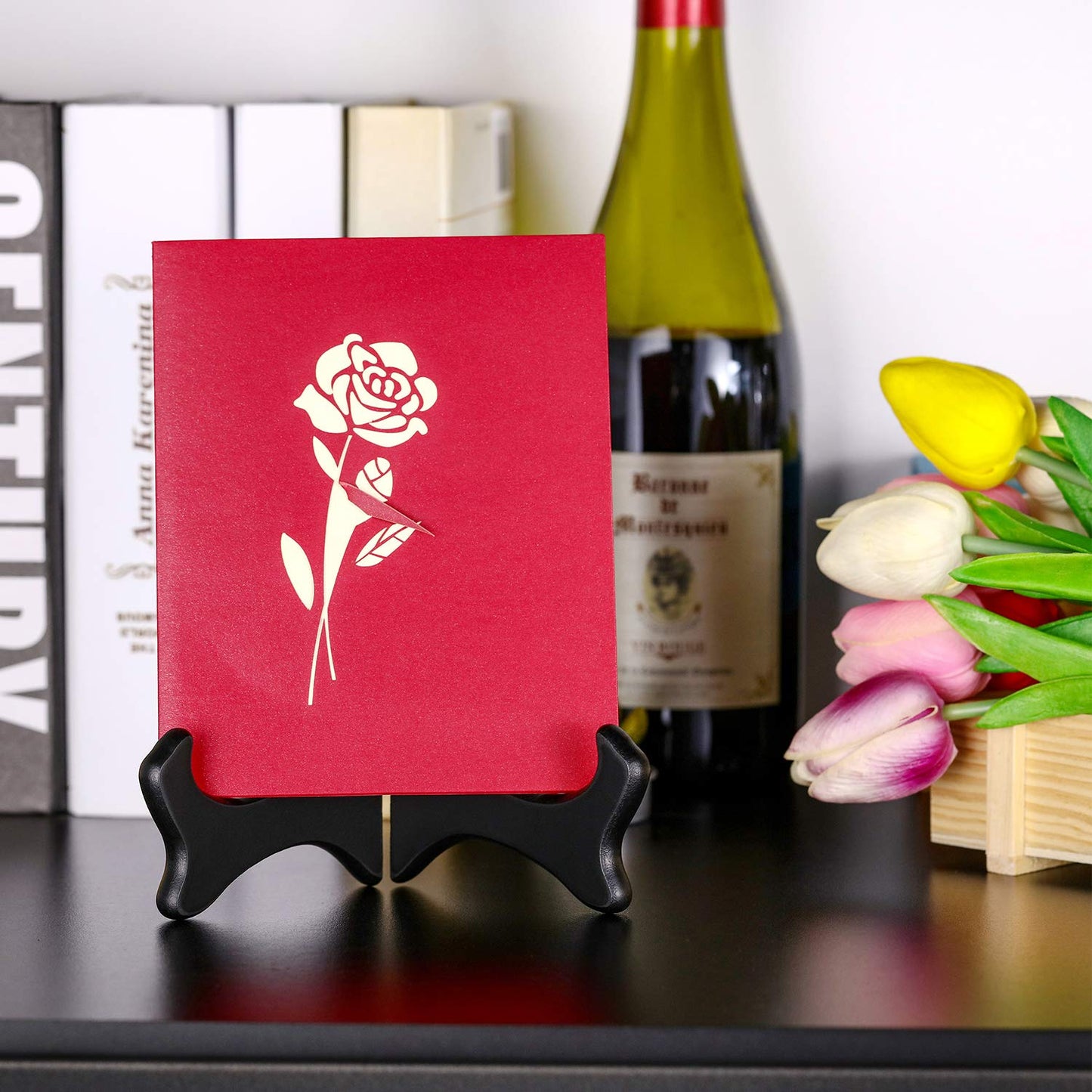 Tatuo 4 Packs Wooden Display Stand Decorative Plate Stands for Display Picture Frame Stand Holder Easels (5 Inch, Black)