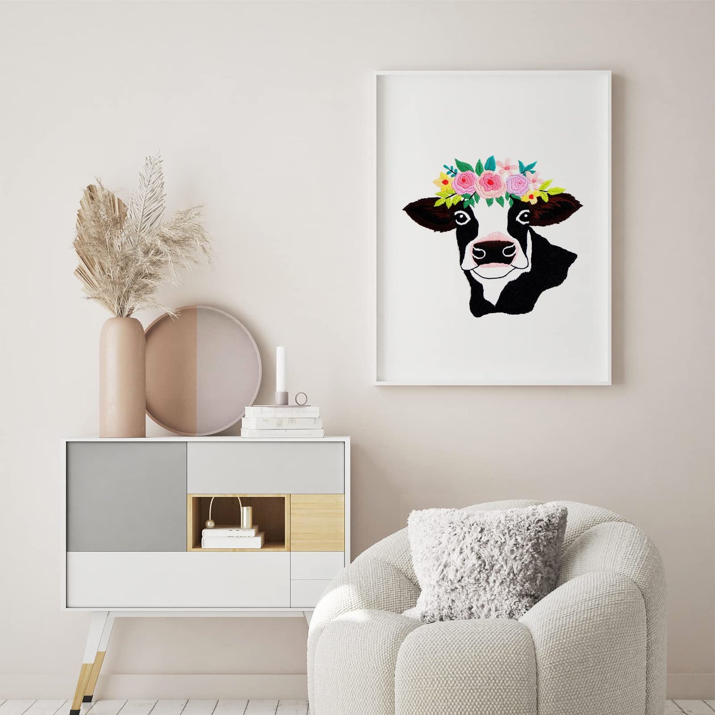 Louise Maelys Cow Beginners Embroidery Kits,Cross Stitch Starter kit for Adults with Embroidery Cloth Hoop Needles Instruction and Threads