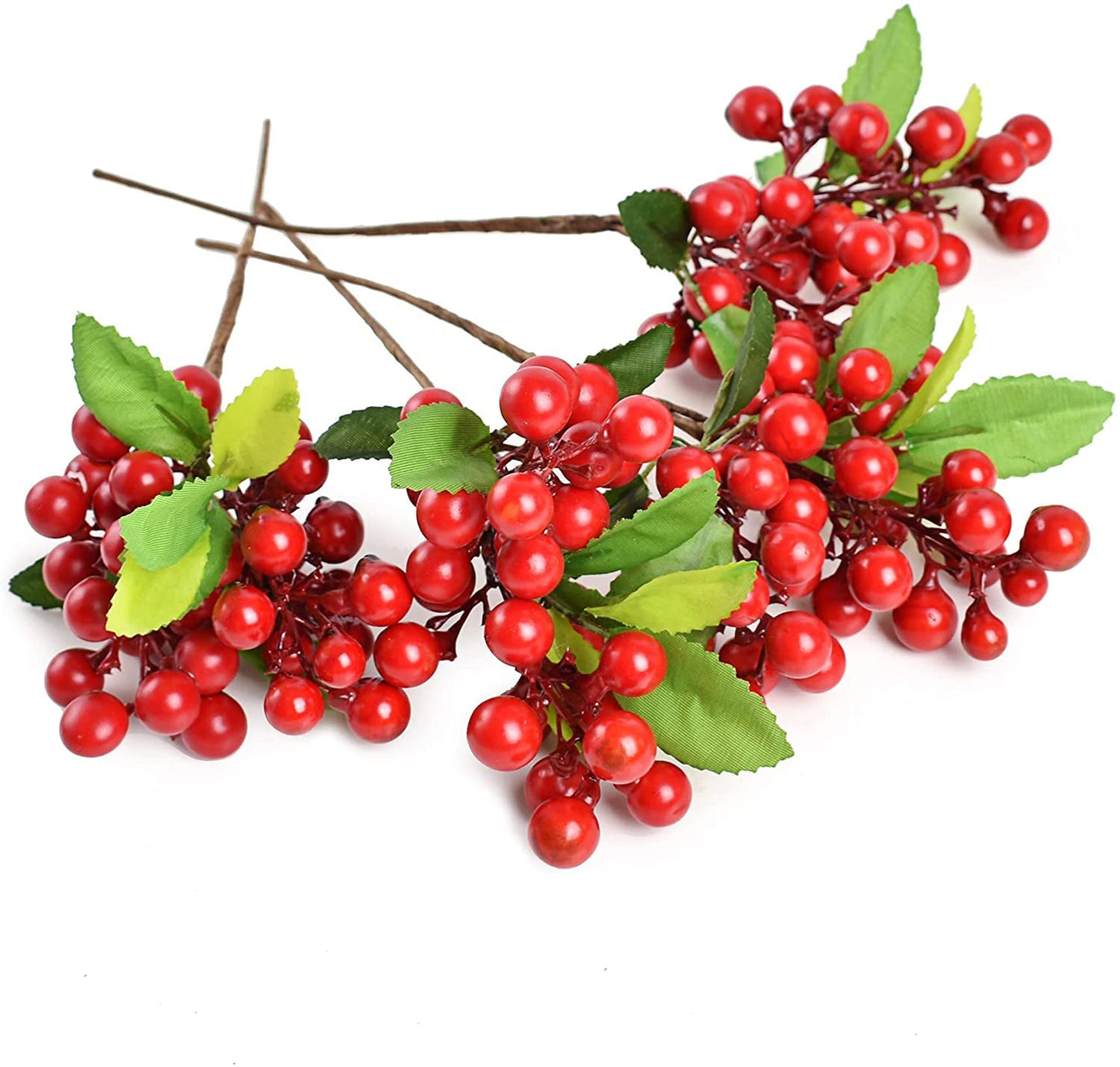 HUIANER 4 Pcs Artificial Red Berries, Christmas Fake Flowers Lifelike Redberry Stems Faux Fruit for Valentine's Day Wedding Home Kitchen Party Crafts Decoration(Red)