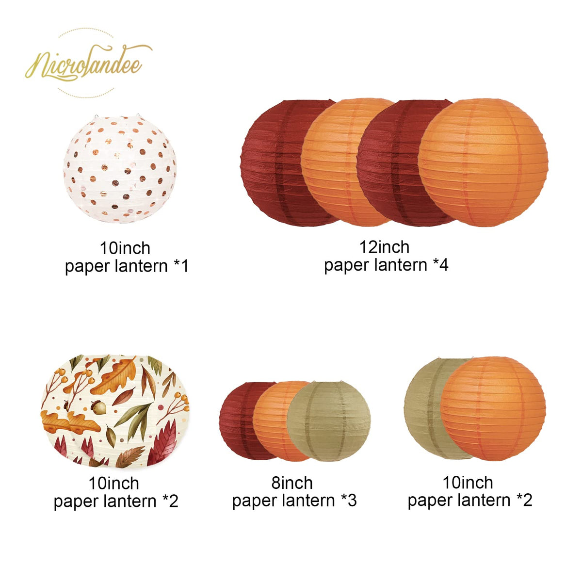 NICROLANDEE 12Pcs Burgundy Orange Maple Leaves Hanging Paper Lanterns