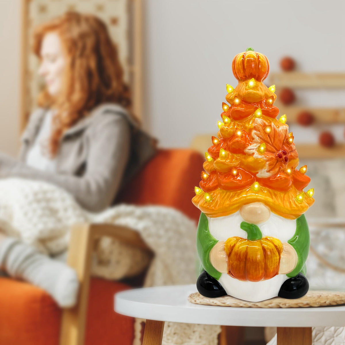 Hexagram Fall Decorations for Home, Fall Gnomes Ceramic Tree Decor
