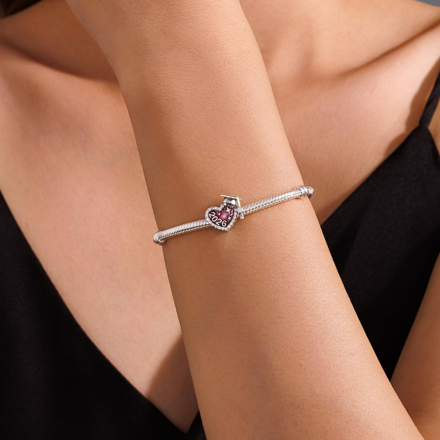 KEQ 2026 Graduation Cap Charms for Pandora Bracelets Necklace 925 Sterling Silver Bead for Daughter Granddaughter Graduation Pedant with 5A Cubic BBF Christmas Gift (Pink)