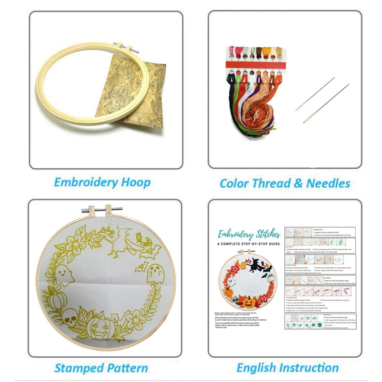 Nuberlic Embroidery Kits Cross Stitch Kit for Beginners Adults DIY Halloween Pumpkin Wreath Crafts