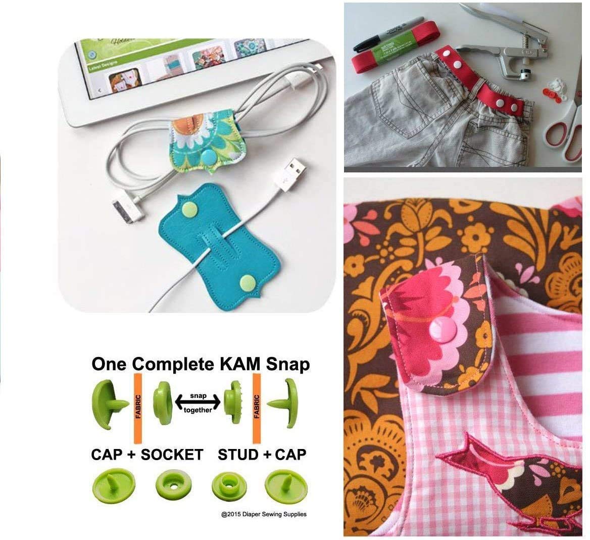 Snaps Buttons + Snap Pliers, Starter Fasteners Kit, 384 Sets 24-Colors, Size 20 T5 KAM Snap Plastic Fasteners Punch Poppers Closures No-Sew Buttons for Crafts Cloth Diaper Bibs
