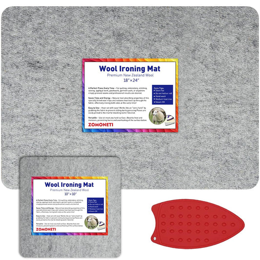 ZOMONETI 24" x 18" + 10" x 10" Wool Pressing Mat 100% New Zealand Felted Wool Ironing Mat Pad Blanket for Quilter, Sewing, Quilting Supplies and Notions