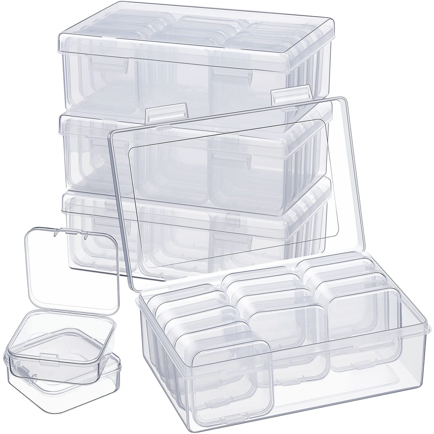 3 Sets Clear Plastic Storage Cases Small Beads Organizer Container Transparent Boxes with Hinged Lid for Small Items with Hinged Lid and Rectangle Clear Craft Supply Cases(2.12 x 2.12 x 0.79 Inches)