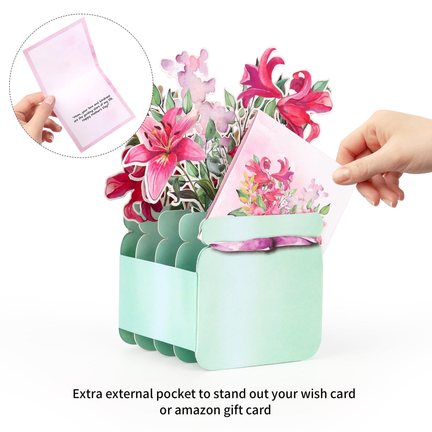 Giiffu 4 Pack Pop Up Flower Bouquet Cards, 3D Paper Flower Greeting Cards with Envelope & Note, Pop Up Birthday Cards for Women, Mothers Day Card, Thank You, Get Well, All Occasion Gift Cards