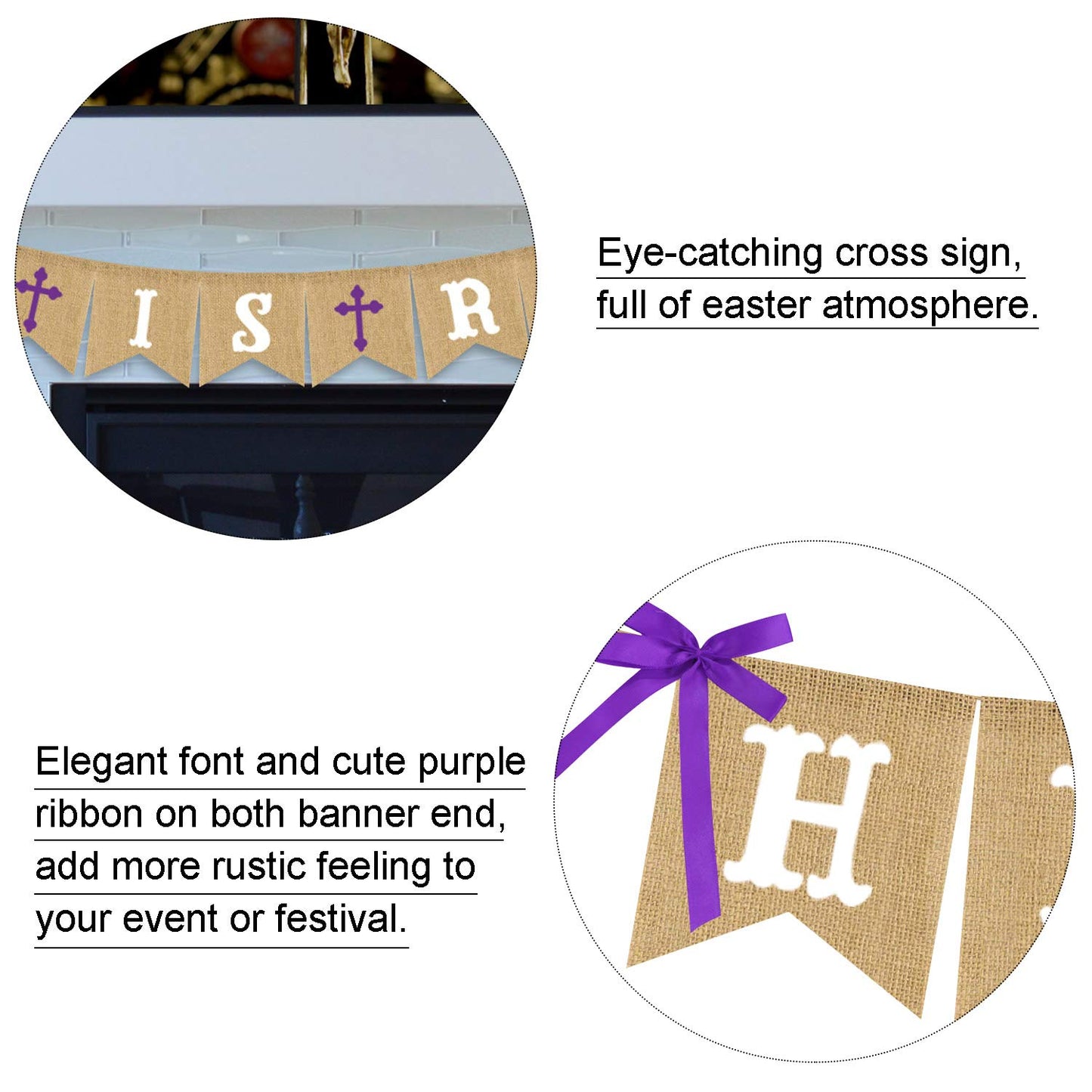 HE is Risen Banner Burlap - Easter Banner - Easter Decorations - Religious Holiday Resurrection Bunting - Church Mantel Outdoor Hanging Decor