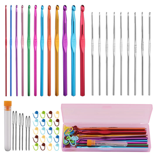 MORFEN 48 PCS Crochet Hooks Set, 21 Sizes Crochet Needles with Case, Ergonomic Knitting Needles, Crochet Hooks Kit with Crochet Accessories Stitch Markers Blunt Needles for Crocheting Yarn