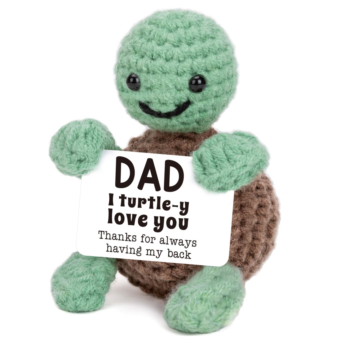 4THFARMES Mini Funny Turtle Fathers Day Dad Gifts from Daughter Son Wife, Birthday Gift for Dad Father Daddy Presents, I Love You Small Cute Stuff Things, Handmade Emotional Positive Crochet Turtle