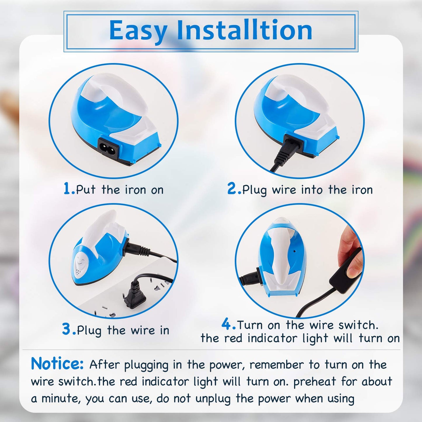 Mini Craft Iron Mini Heat Press Mini Iron Portable Handy Heat Press Small Iron with Charging Base Accessories for Beads Patch Clothes DIY Shoes T-Shirts Heat Transfer Vinyl Projects (Blue)