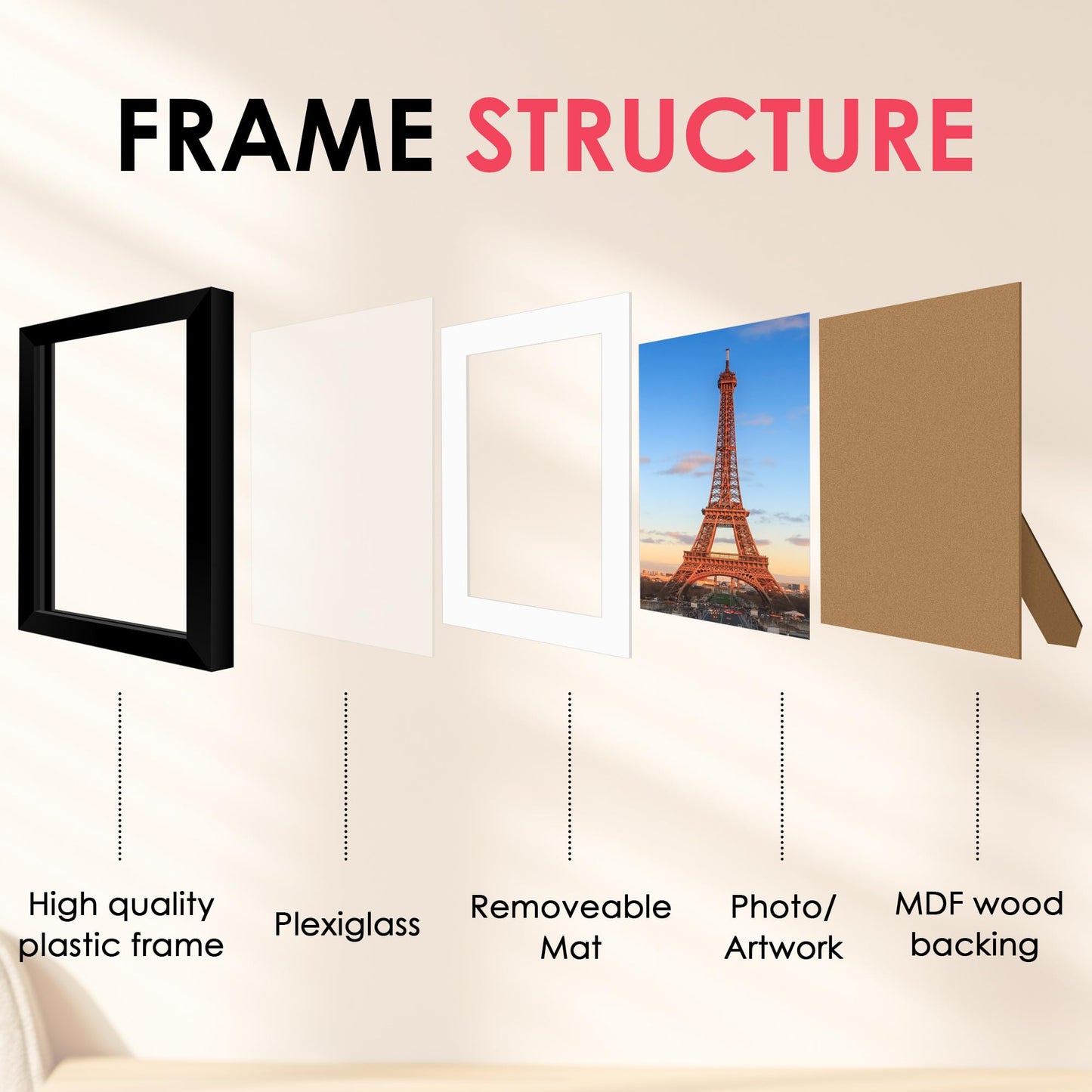 8x10 Picture Frame, Black Photo Frame with HD Plexiglass, Display Pictures 5x7 with Mat or 8x10 Without Mat, Picture Frames Collage for Tabletop or Wall Display, 2 Pack