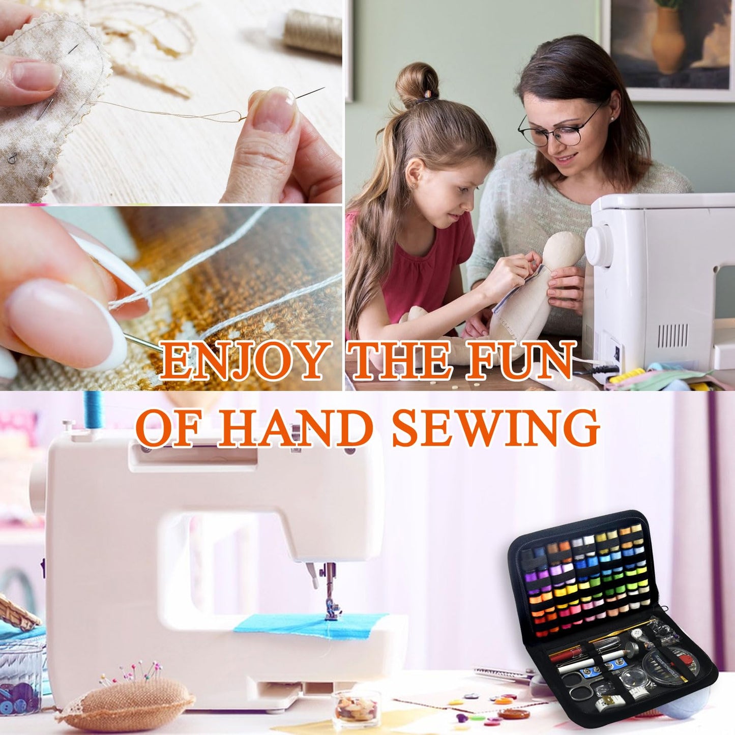 Sewing Kit with Case Portable Sewing Supplies for Home Traveler, Adults, Beginner, Emergency, Contains 40 Sewing Thread, Scissors, Needles, Measure etc