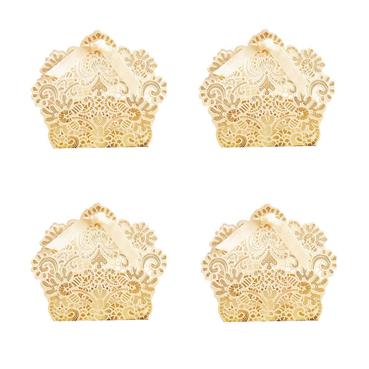 ponatia 50 PCS Laser Cut With Ribbon Wedding Party Favor Box, Wedding Gift Box, Chocolate Candy and Gift Boxes Paper bags for packaging(Gold)