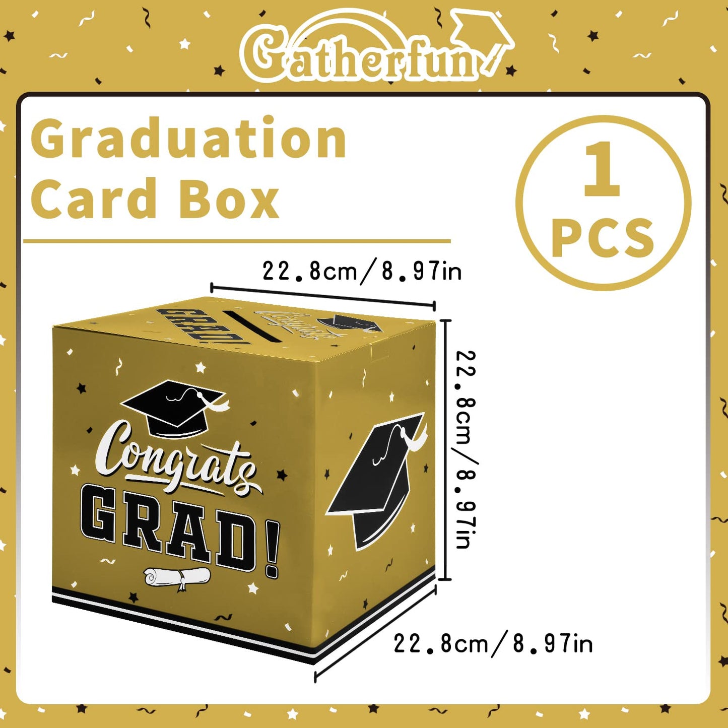Gatherfun Graduation Party Decorations Box and Card Box for Gift, Favors, Decor, and Party Supplies - Gold