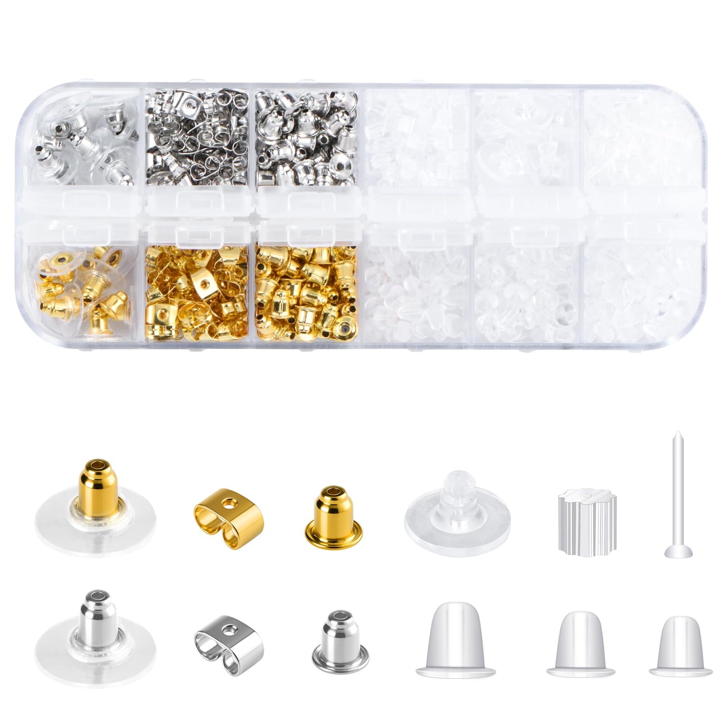 12 Styles Silicone Earring Backs for Studs/Droopy Ears/Heavy Earring, Clear Plastic Earrings 600Pcs Clear Soft Hypoallergenic Plastic Rubber Metal Backs Replacements Backings Clutch Stoppers