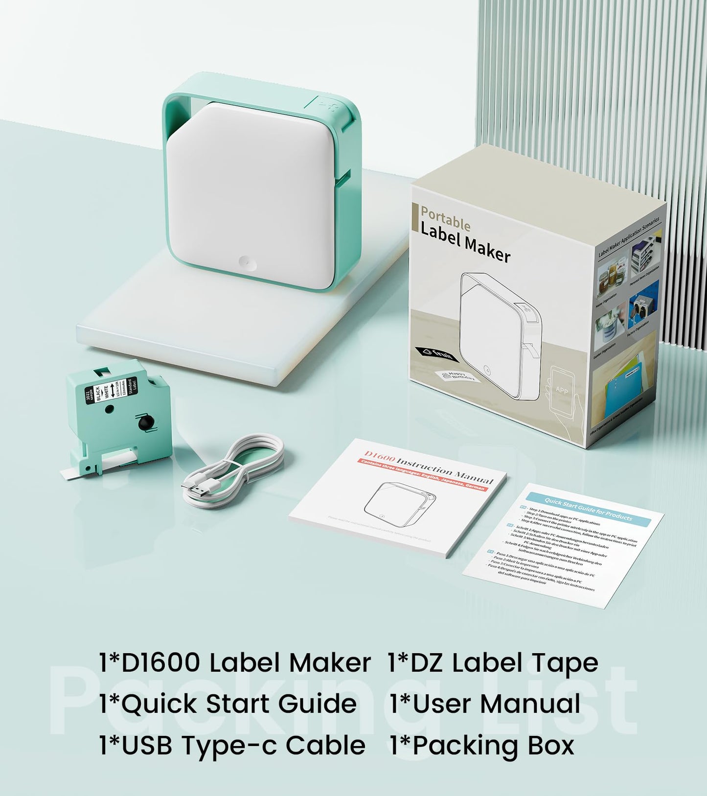 Vixic Label Maker, D1600 Label Maker Machine with-Tape, Bluetooth Handheld Label Makers Portable, Easy Labeler Machine with Multiple Template Icon Font for School Home Office Organization, Inkless