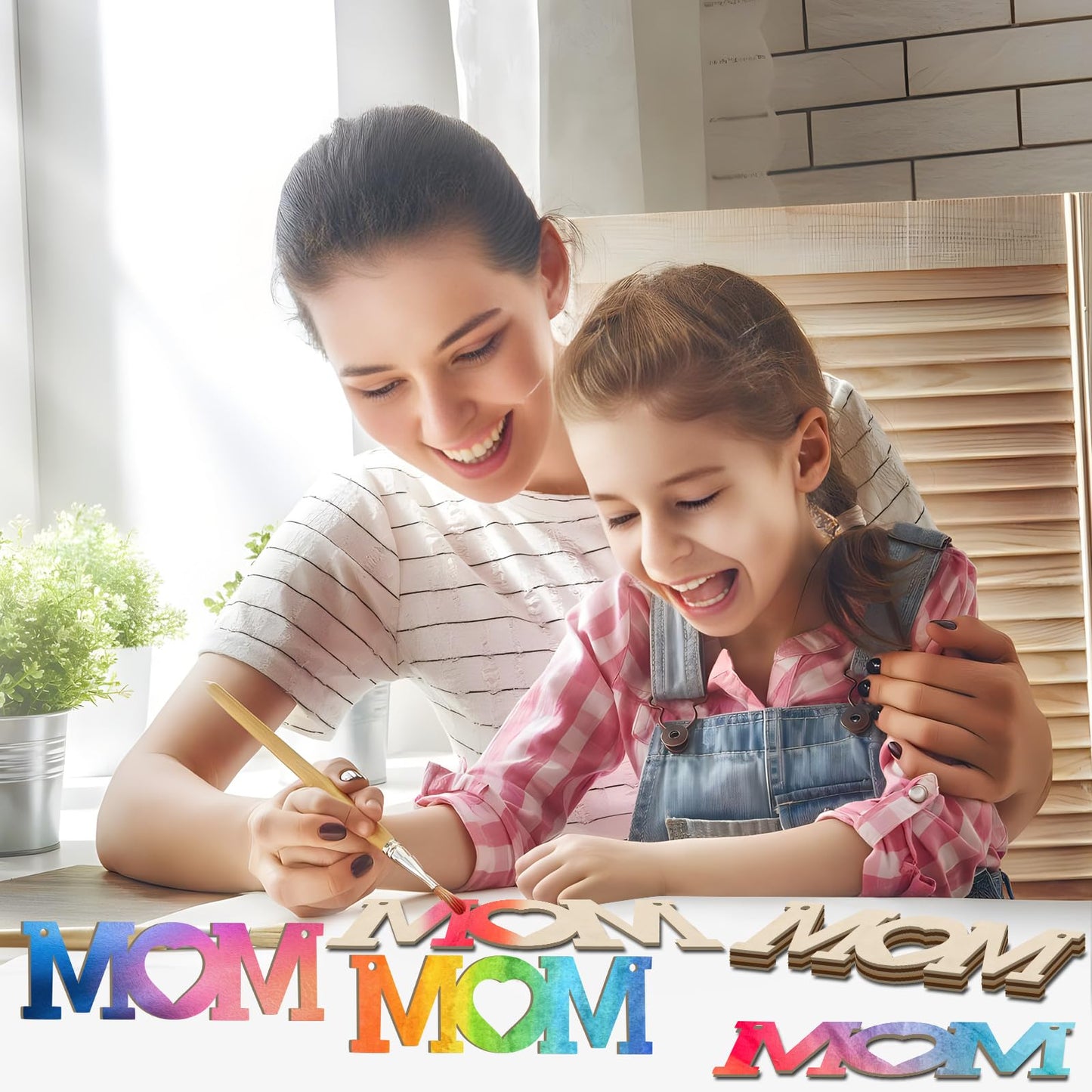 Tmflexe Mum 30Pcs Unfinished Wooden Mother's Day Gift Ornaments DIY Craft Mother Birthday Present-30Pack Paintable Blank Natural Mom Cutouts Hanging Wood Slices for Kids Art Crafts DIY Gift for Mom