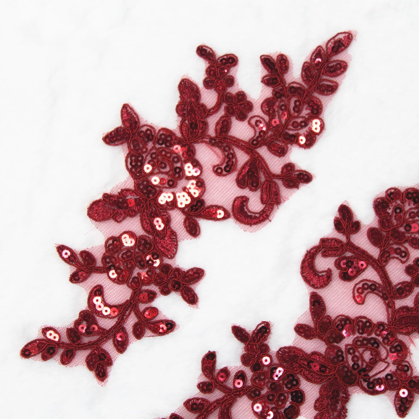 SUNMOVE Pair of Embroidery Sequin Lace Applique Sewing Flower Fabric Collar Patch Motif Wedding Gown Dress Bridal DIY Crafts （Wine）