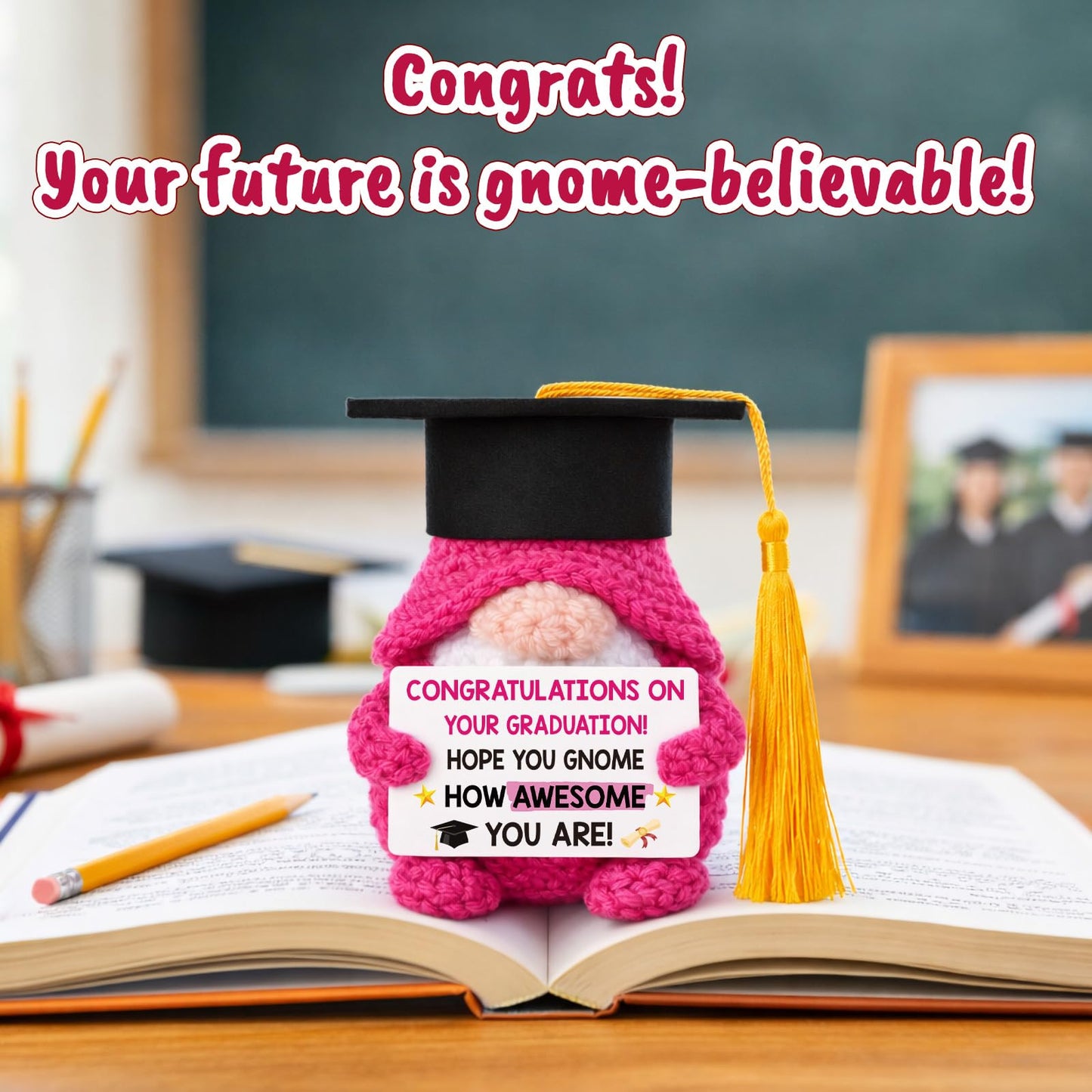 XgiftCreat Graduation Gifts Her Women - Class of 2026 Funny Handmade Crochet Gnome Gift for Pre K Prek Kindergarten Preschool Grade Middle High School College Graduate for Him Girls Boys