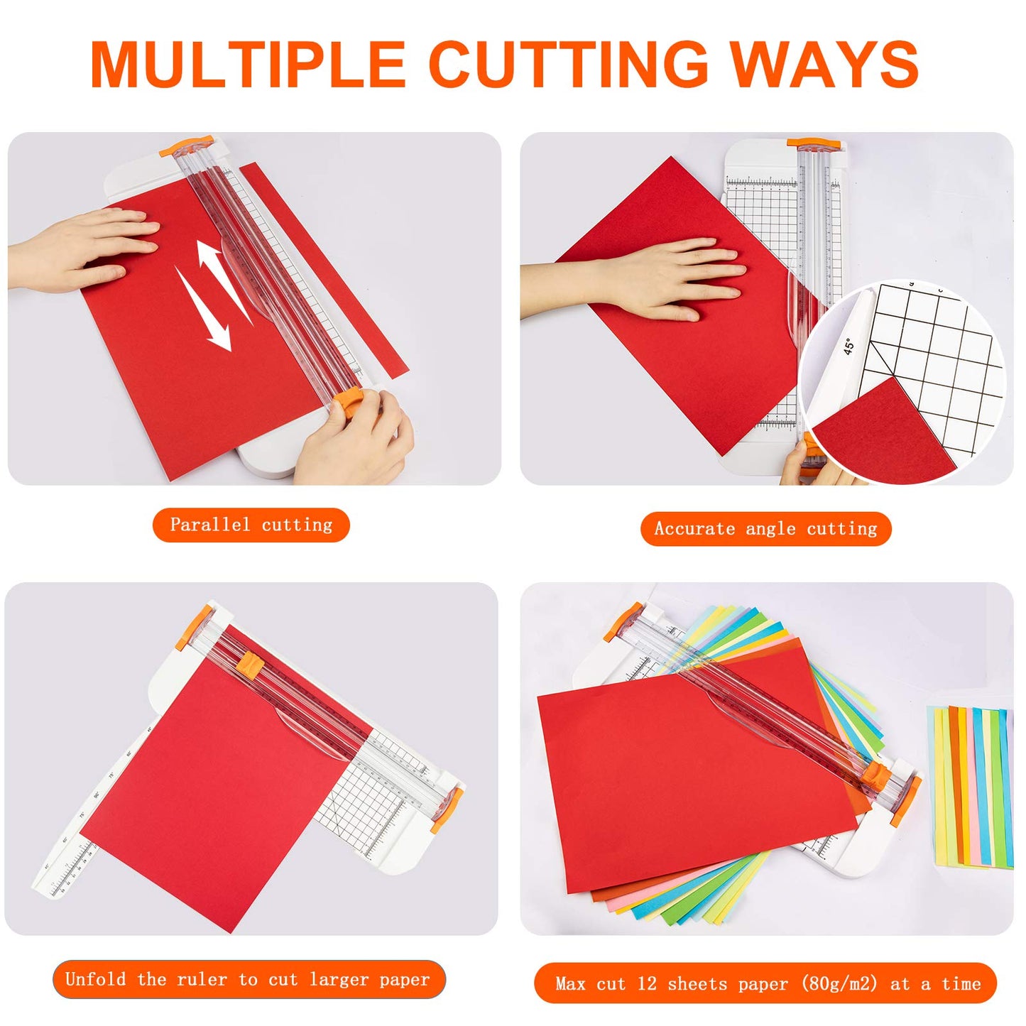 Paper Cutter 12 Inch Titanium Paper Trimmer Scrapbooking Tool with Automatic Security Safeguard and Side Ruler for A4, Craft Paper, Label, Photo and Cardstock White