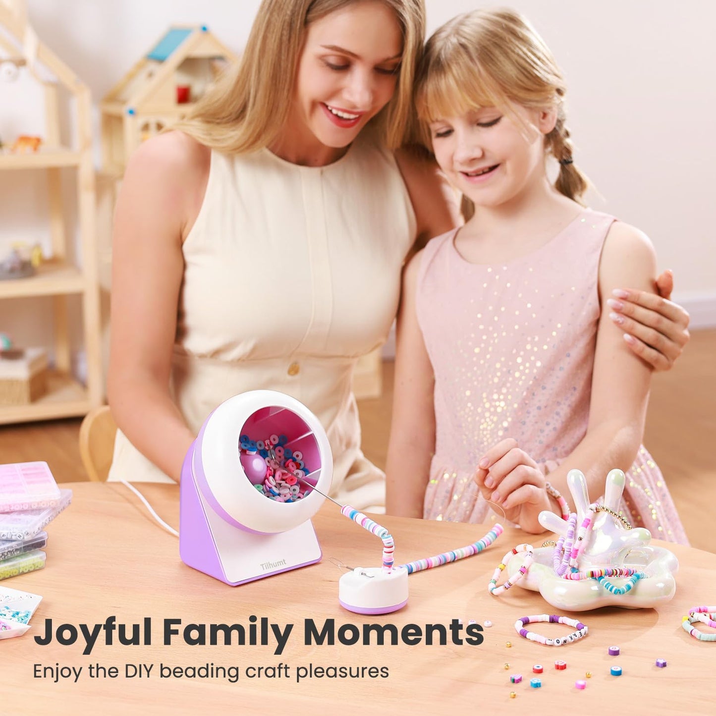 Clay Bead Spinner, Electric Bead Spinner for Jewelry Making, Friendship Bracelets Maker with Needle and Elastic String, Gift for Patent Design, Purple (Beads Not Included)