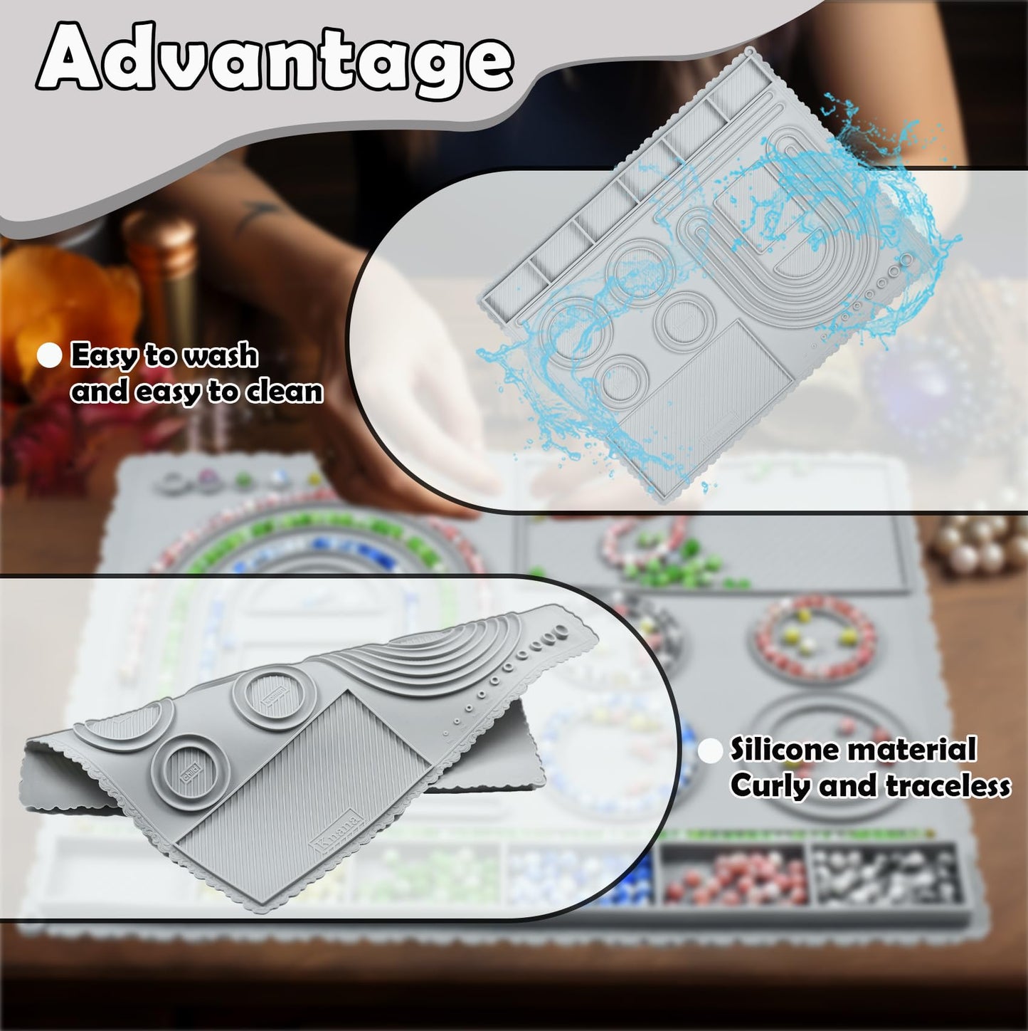 Silicone Bead Boards for Jewelry Making - Bracelet Bead Board Beading Trays Jewelry Design Mat for Making Bracelets, Necklaces, DIY Design (Grey)