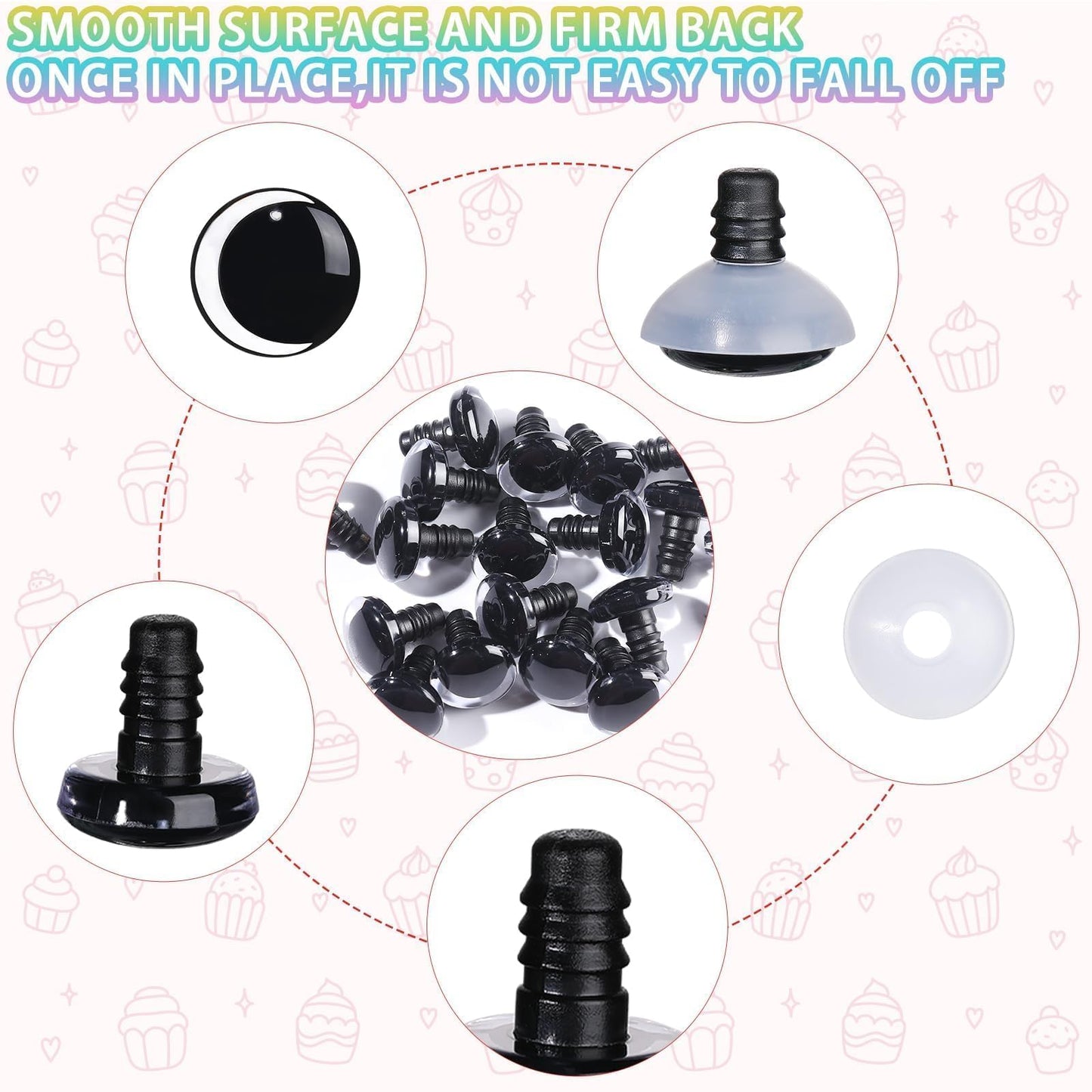 MUCUNNIA 100PCS 18mm Moon Safety Eyes for Crocheting with Washers Clear Safety Eyes for Amigurumi 3D Moon Crochet Eyes Doll Eyes for Animals Teddy Bear Crochet Toy Christmas Decorations