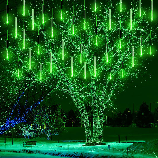Kwaiffeo Halloween Lights Outdoor, Meteor Shower Lights for Halloween Decorations Christmas Party St. Patrick's Day, UL Plug, Green Christmas Lights