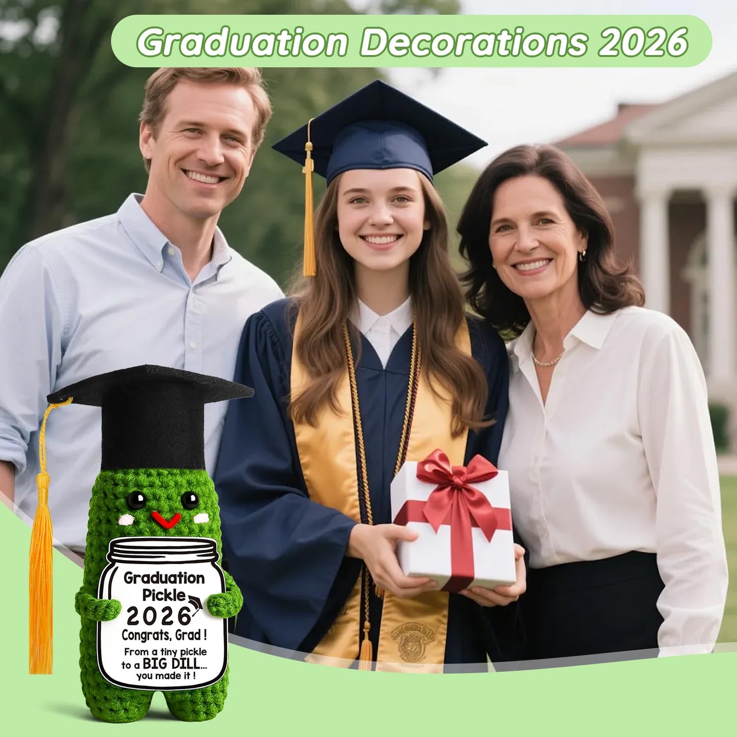 MAMAGIFTREE Graduation Gifts Graduation Decorations 2026 Pickle Funny Handmade Crochet Grad Gifts for Him Her Graduation Cards- Cute Congrats Class High School College Congrats Grad Sign