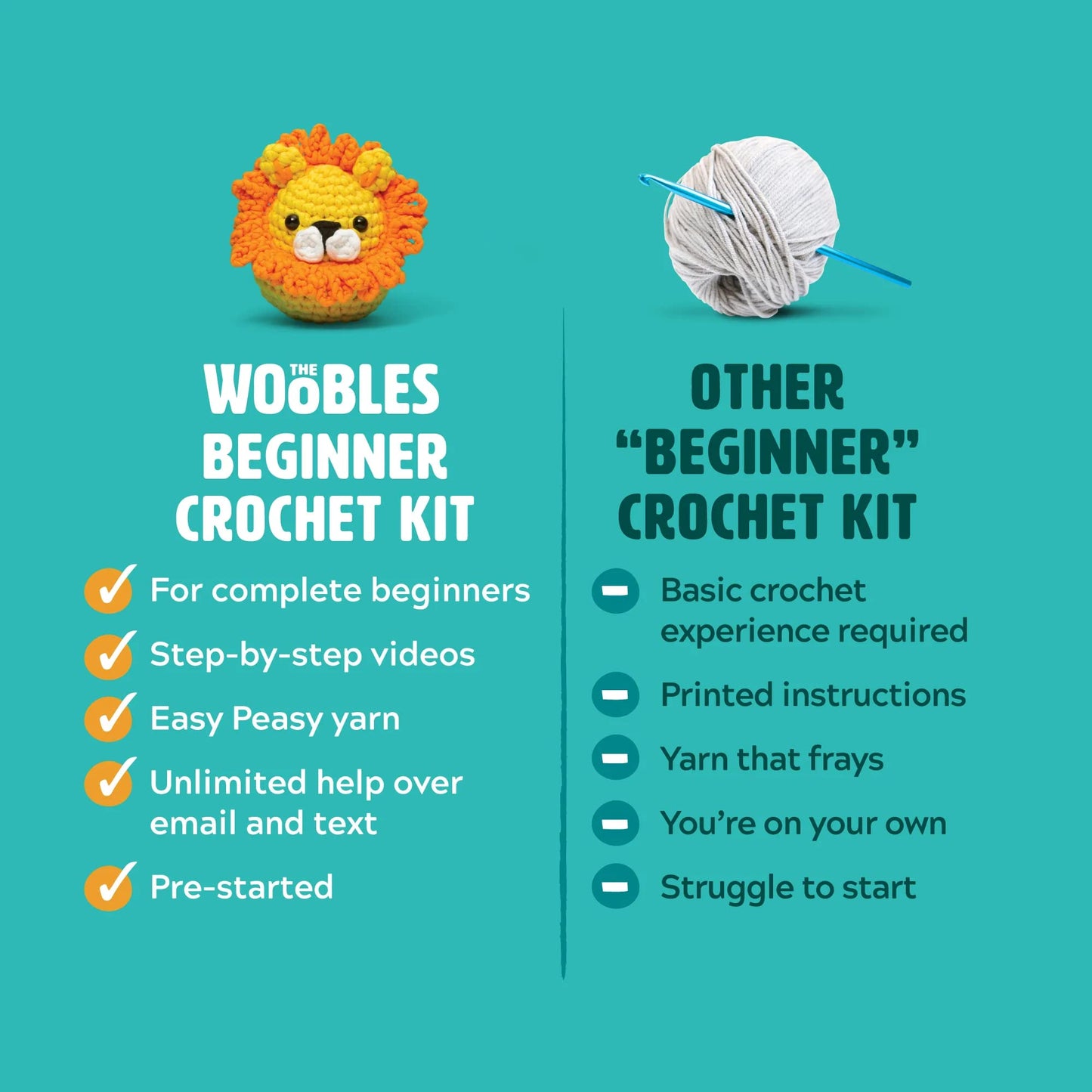 The Woobles Crochet Kit for Beginners - Easy Arts and Crafts Knitting & Crochet Animals Kit As Seen On Shark Tank - JoJo The Bunny