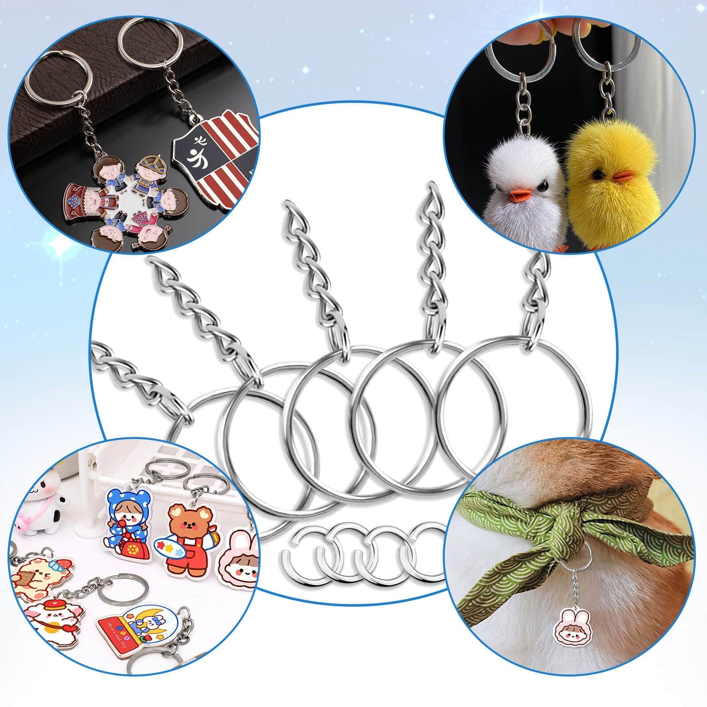 Paxcoo 50Pcs Keychains with Chain and 50 Pcs Jump Rings, Keychain Rings Kit Findings Bulk for Keychain Making Supplie DIY Crafts