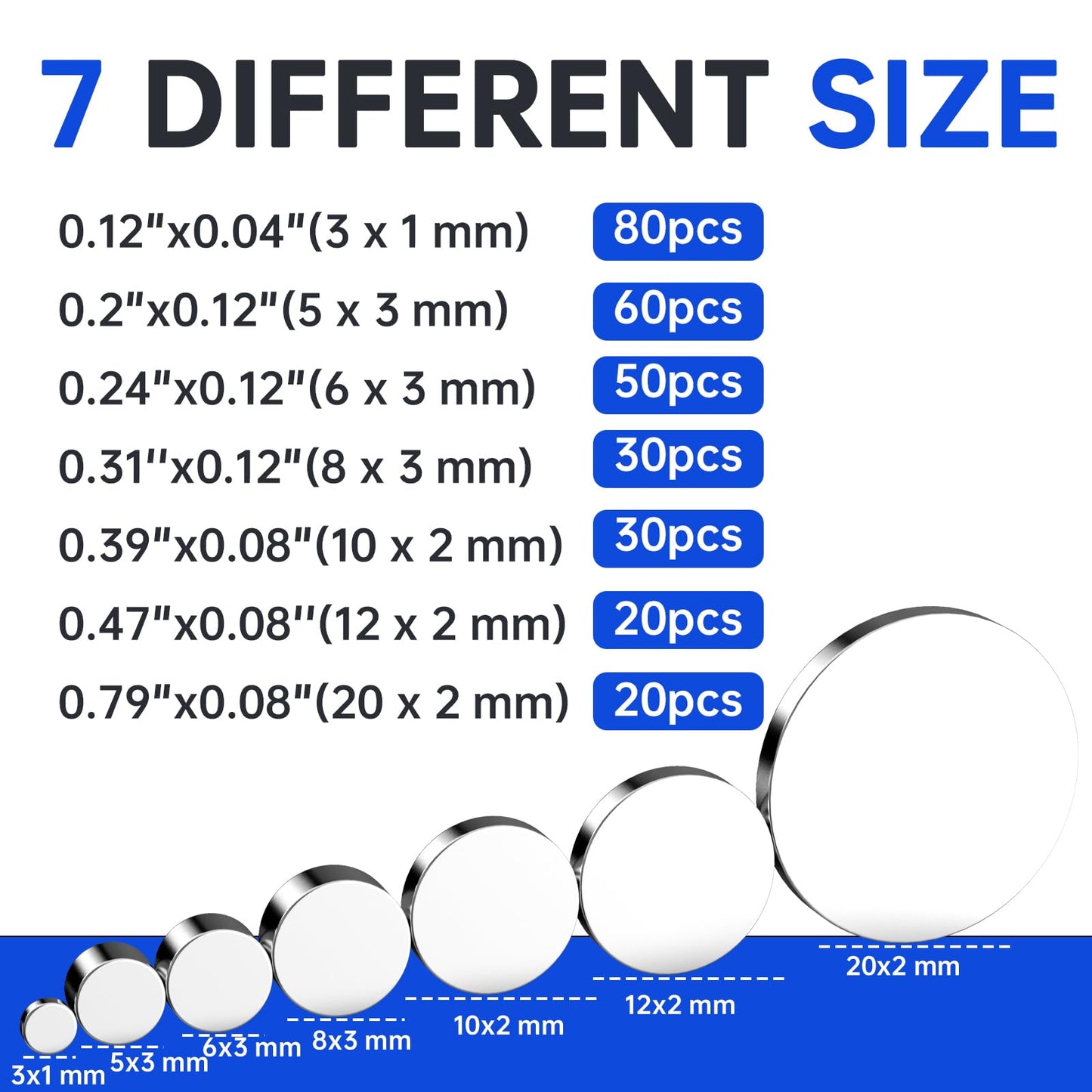 SRENMSMT Small Magnets, 290 Pack Refrigerator Magnets of 7 Different Sizes, Mini Magnets, Disc Magnets, Small Magnets for Fridge, DIY, Whiteboard, Billboard in Home, Kitchen, Office, School