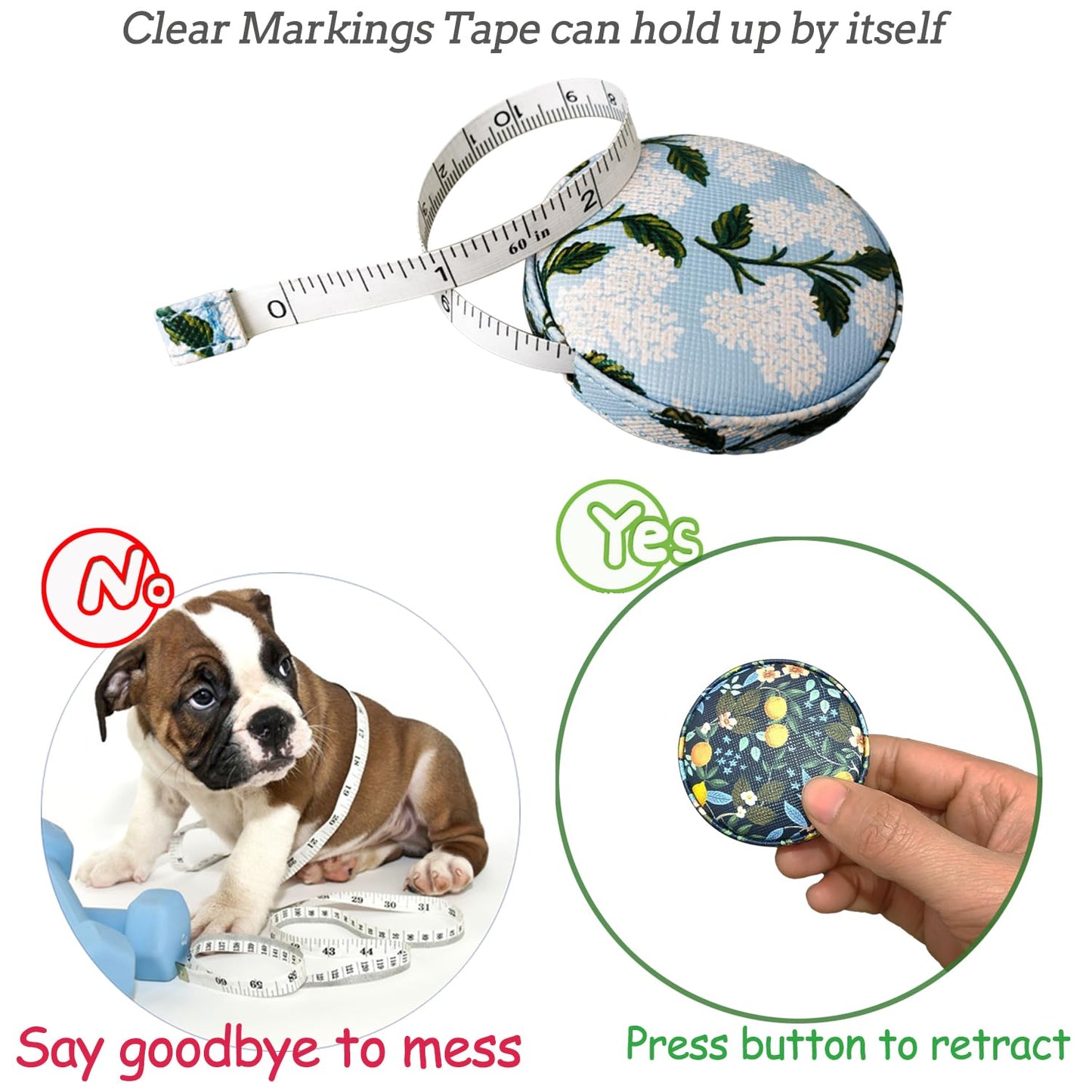 Tape Measure Measuring Tape for Body Tailor Cloth Fabric Sewing Knitting Craft Weight Loss Measurements Retractable 60-inch 1.5 Meter Push Button Dual Sided Tape Measure