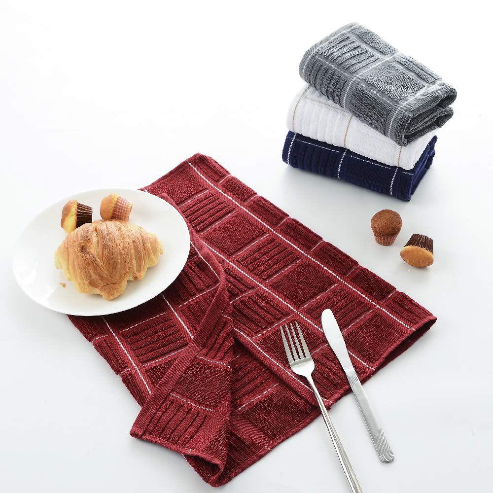 100% Cotton Kitchen Towels, Absorbent Dish Towels with Hanging Loop, Soft Kitchen Hand Towels for Washing Drying Dishes(16x26, Set of 3, Redwhite)