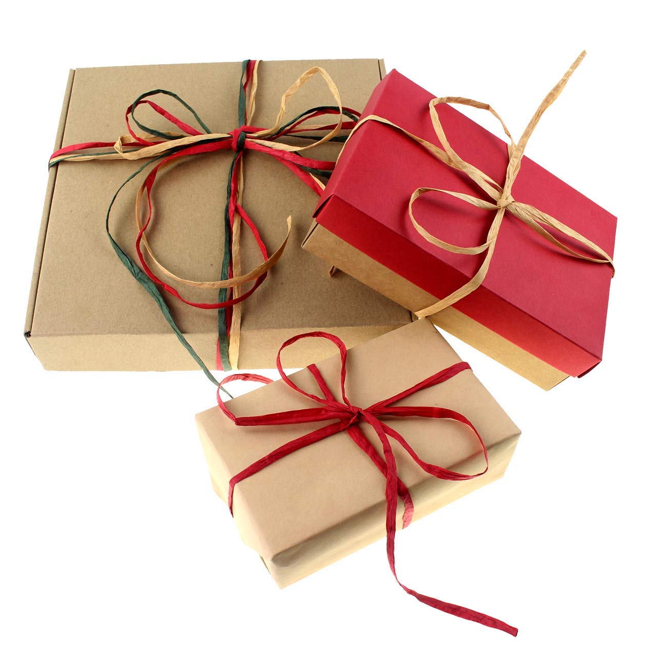 CREATRILL Raffia Ribbon Red Green Natural 3 Rolls 1080 Feet, 360 Feet Each Roll, Paper Twine Wrapping Ribbon for Christmas