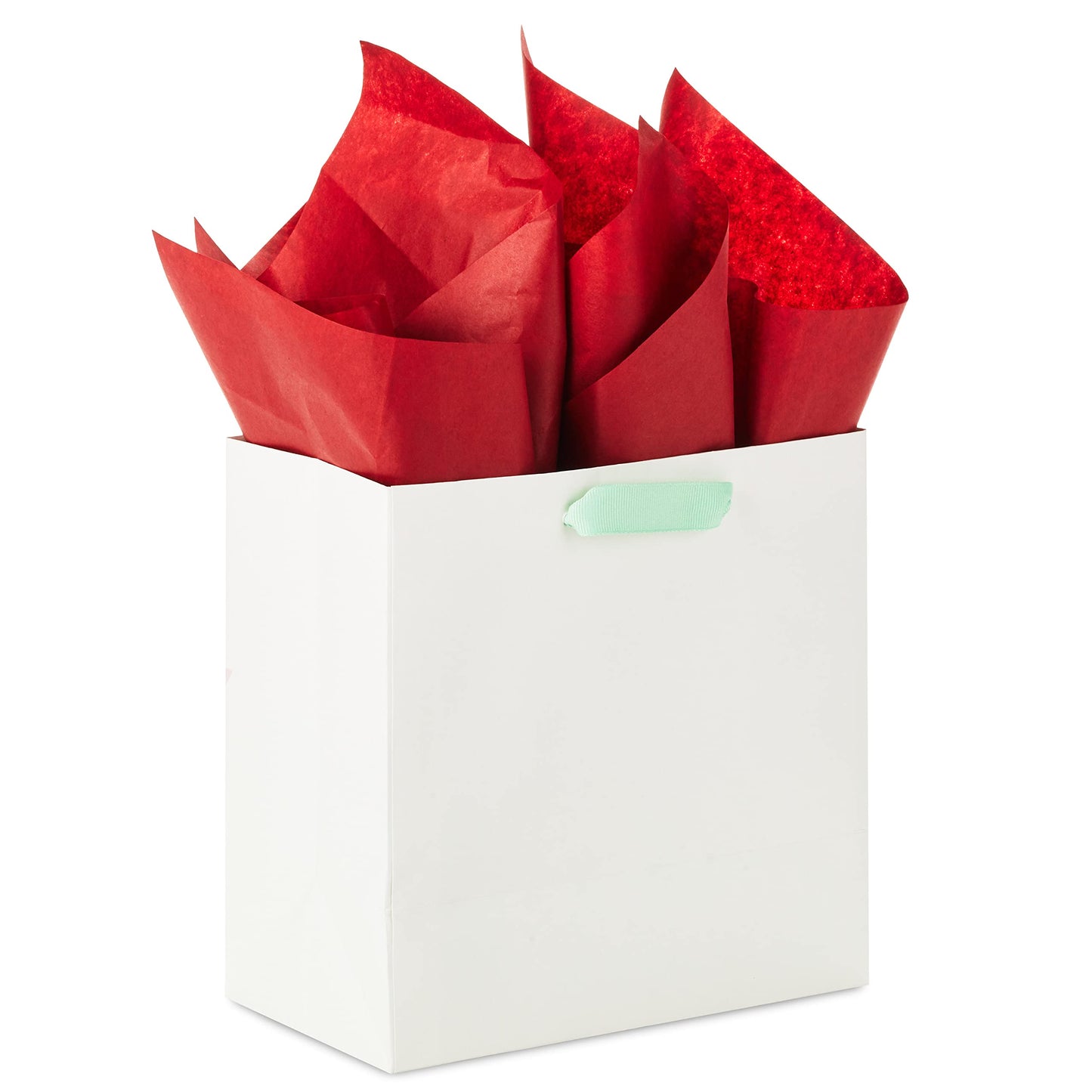 Signature 7" Square Christmas Gift Bag with Tissue Paper (Modern MERRY, Ivory, Red, Gold, Mint Green) for Daughter, Sister, Girlfriend, Aunt, Teacher, Coworker, Teen