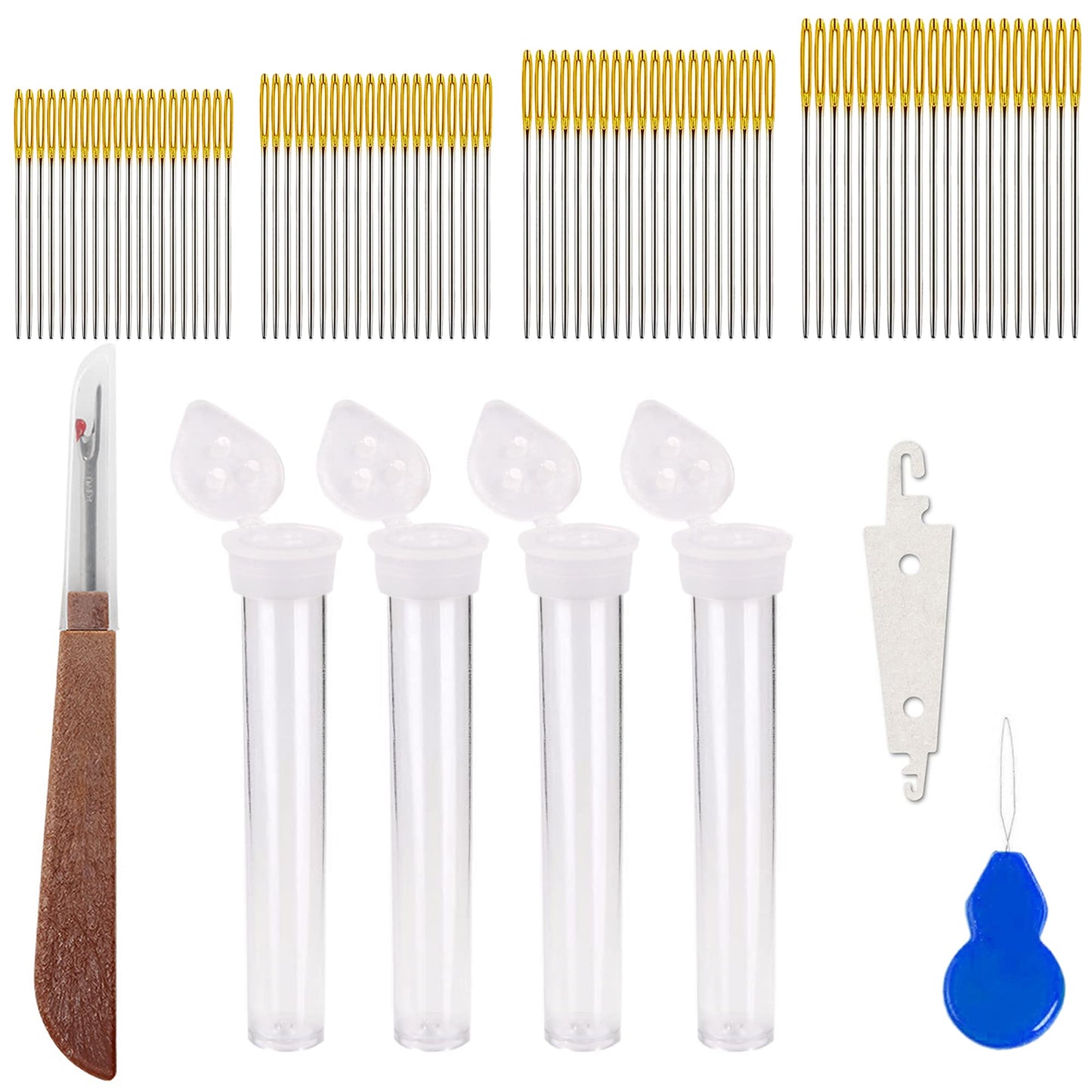 80pcs Cross Stitch Needles Golden Large Eye Embroidery Hand Sewing Needles with Threader Thread unpicker for Cross Stitching (Size 22 24 26 28)