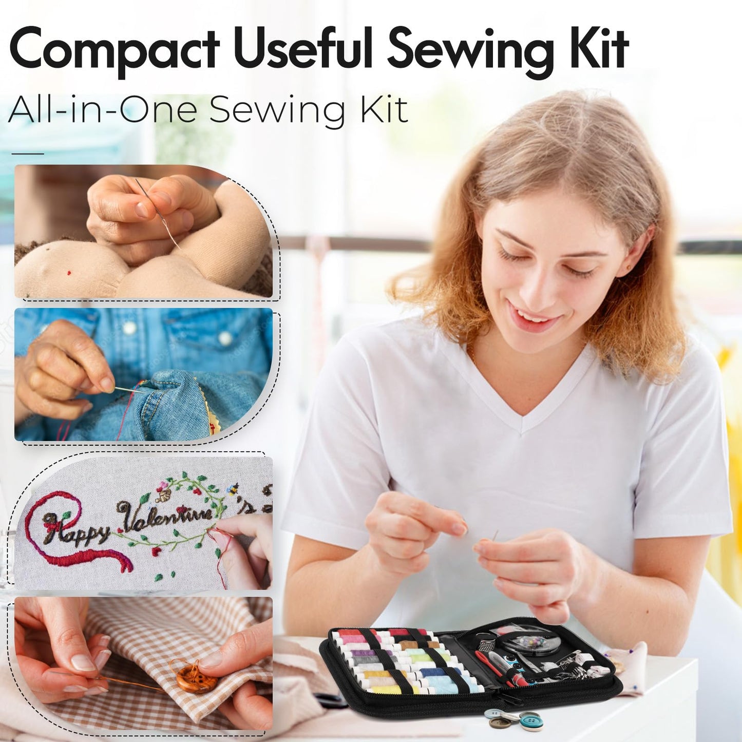 Sewing Kit Gifts for Mom Grandma Friend Adults Beginner Kids Traveler, Portable Sewing Supplies Accessories Contains Thread, Needle, Scissors, Measure Tape, Dorm Room Essentials (Black, M)