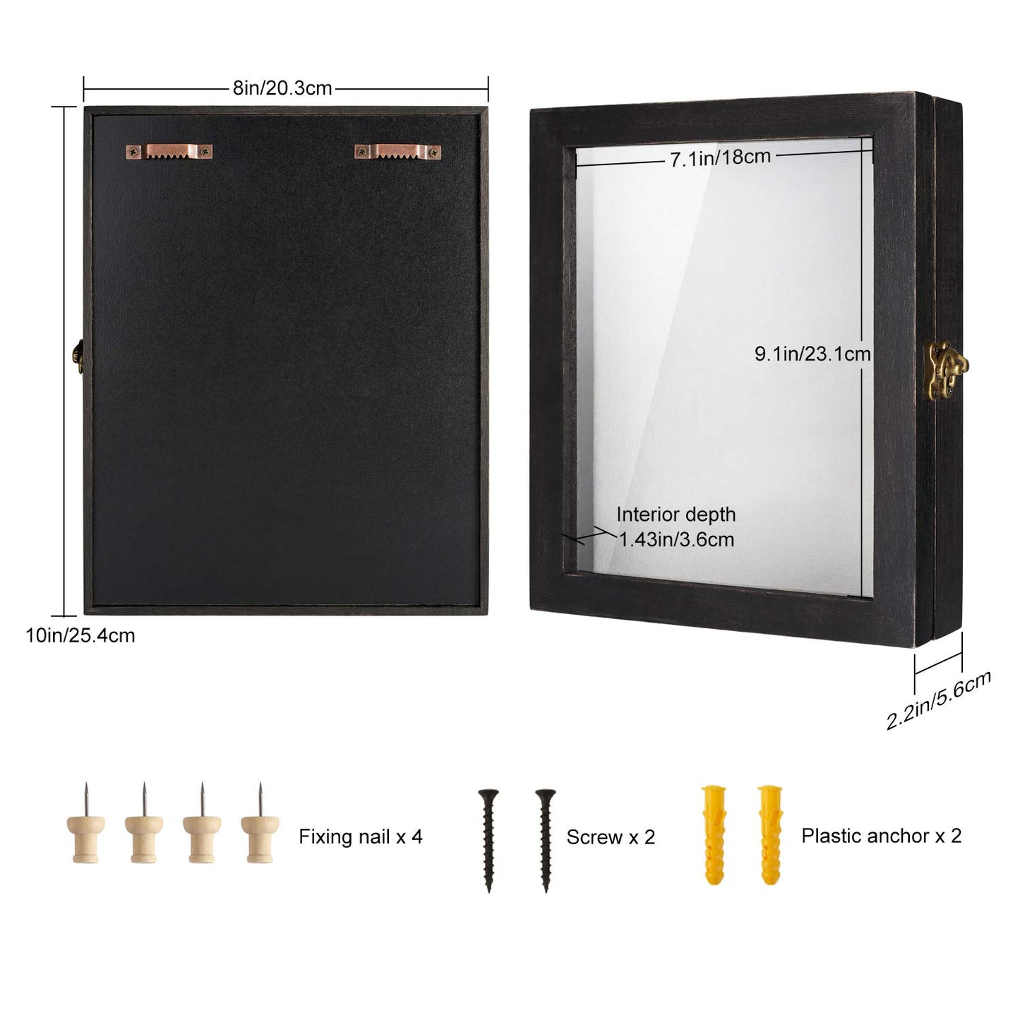 Shadow Box for Flowers 8 x 10 Shadowbox Display Case Picture Frame with Glass Window Door Wedding Bouquet Memorabilia Medals Military Photos Memory Box for Keepsakes - Rustic Black