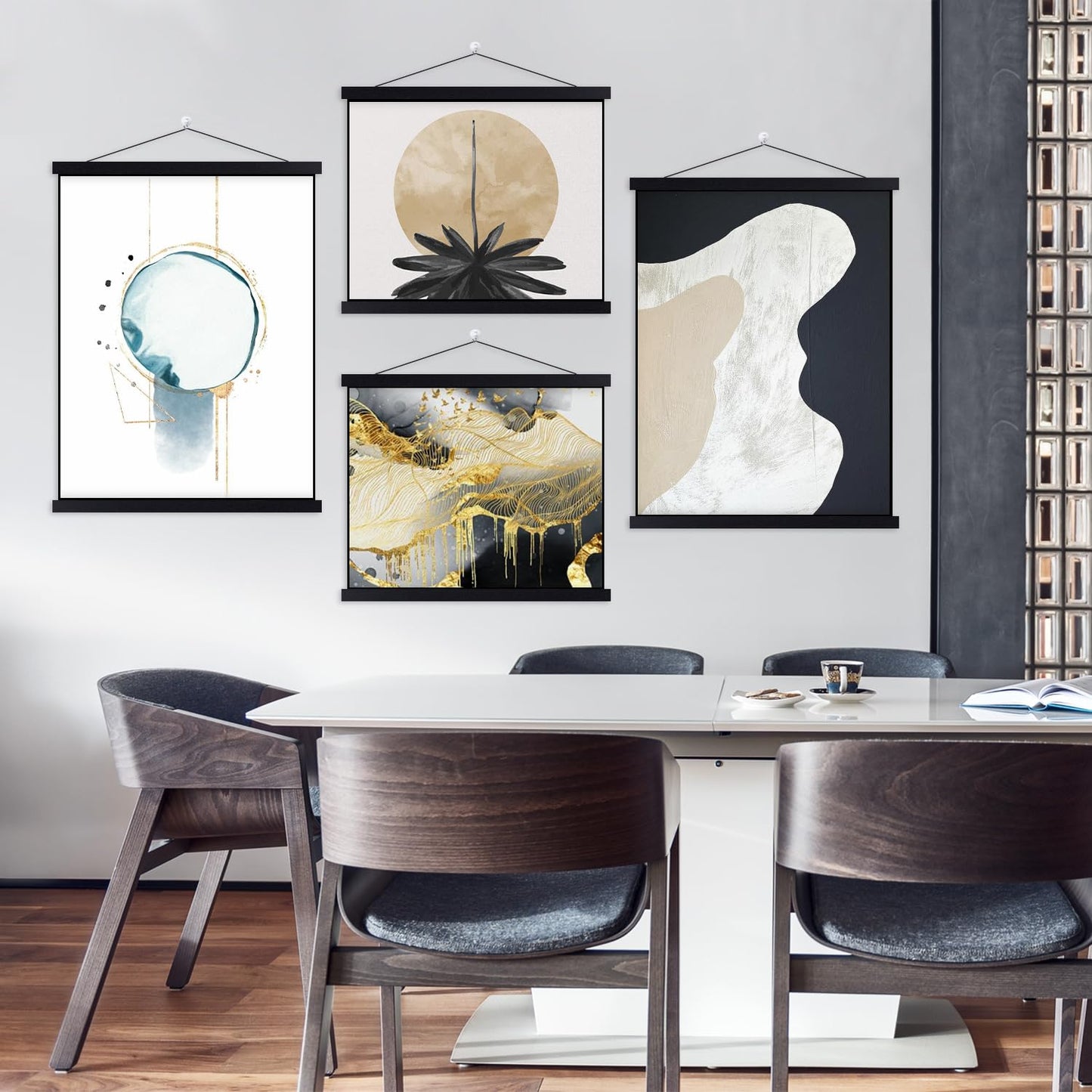 4 Pack 8x10 8x12 8x18 Poster Frame, Magnetic Light Wood Frame Hanger for Photo Picutre Canvas Artwork Art Print Wall Hanging (4 Packs, 8", Black)