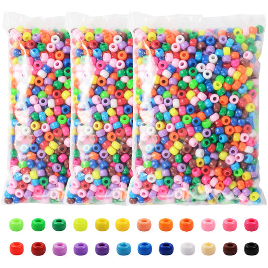 Pony Beads 3600 Pcs 6x9mm Multi-Colored Plastic Craft Beads Set, Bulk Rainbow Hair Beads 24 Assorted Colors for DIY Crafting Jewelry Making Kandi Bracelets