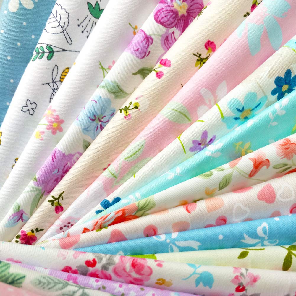 flic-flac 25pcs 12 x 12 inches (30cmx30cm) Cotton Fabric Squares Quilting Sewing Floral Precut Fabric Square Sheets for Craft Patchwork