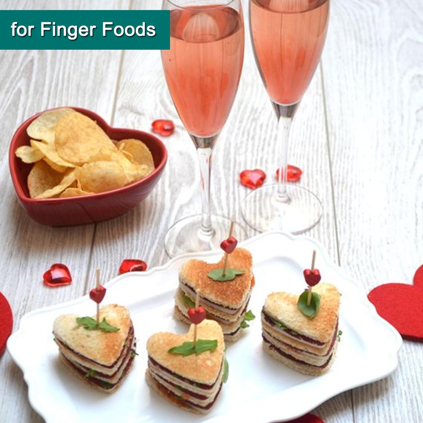 Cocktail Picks, 4.7 Inch Red Heart Toothpicks for Appetizers,100 PCS Bamboo Cocktail Sticks Skewers for Desserts Charcuterie Fruit food for Baby Shower Wedding Valentines Day Decoration Party Supplies
