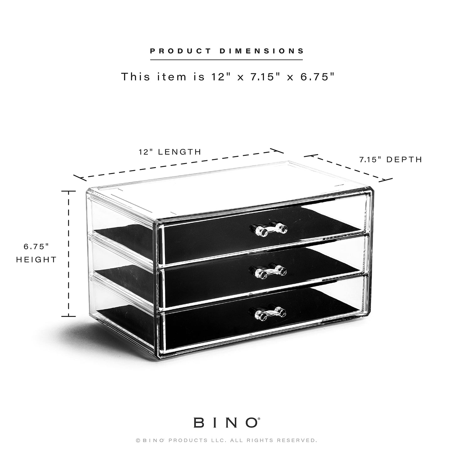 BINO | 3-Drawer Makeup Organizer, Park Avenue | THE MANHATTAN SERIES | Modular Design Storage Drawers | Vanity Acrylic Organizers | Stackable Storage Bins | Clear Makeup Organizers And Storage
