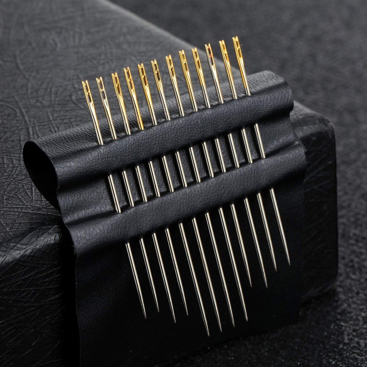 WILLBOND 24 Pcs Self Threading Sewing Needles Sets Large Gauge Needle Hand Sewing Needle Embroidery Needles with Wooden Case for Knitting Mending DIY Handsewing Art Crafts